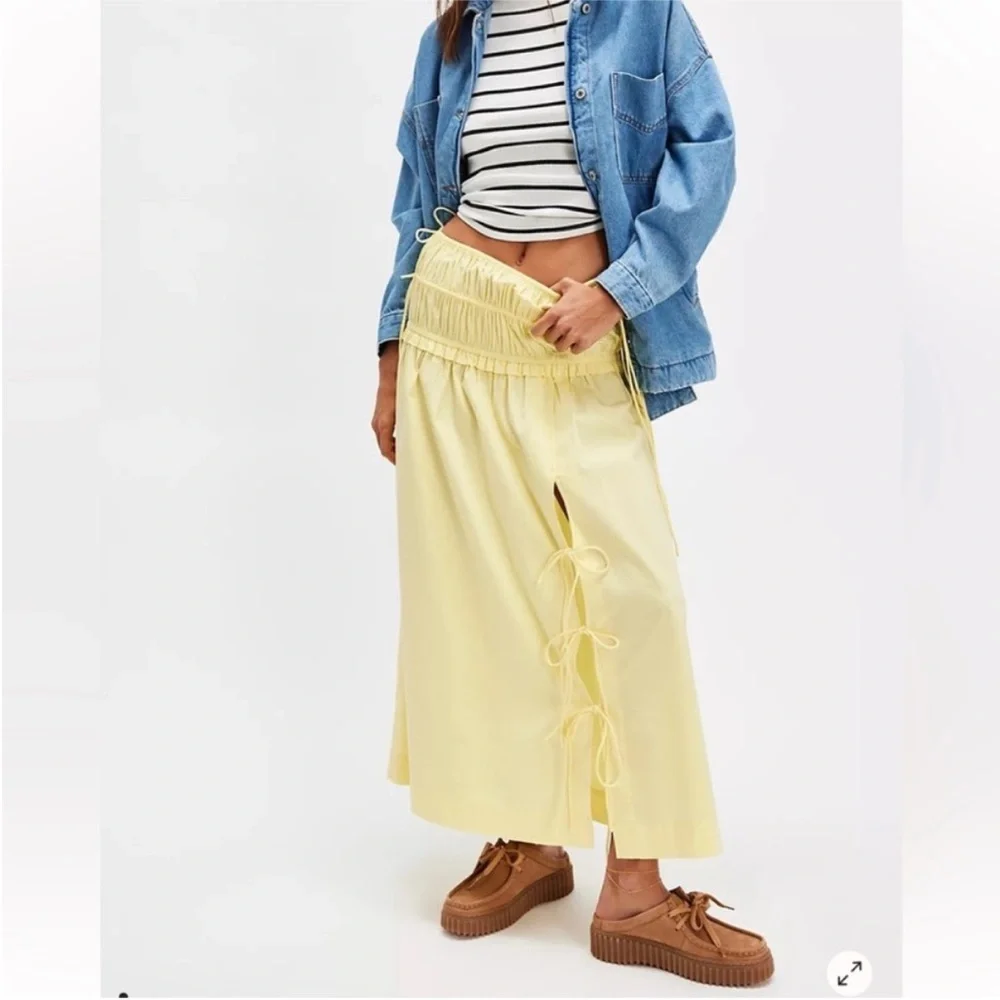 Damson Madder Charlotte Midi Skirt in Yellow - Picture 1 of 11